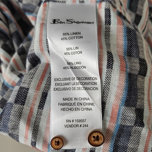 BEN SHERMAN Checked Twill Linen Blend Button Down Shirt Sz XXL NWOT - Picture 8 of 9
